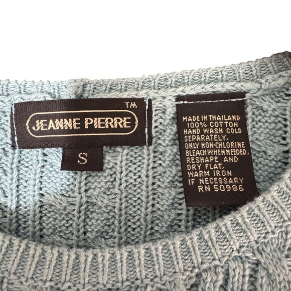 NWT Vintage Jeanne Pierre Cable Knit Cotton Sweater Blue Crewneck Women’s Small - Picture 8 of 9